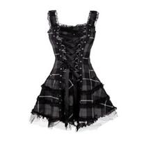 Steampunk Mini Medieval Dress for Women Plaid Renaissance Corset Lace Trim L juoda