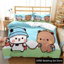 3D Print Bubu Dudu Cartoon Bear Panda Comfortable Duvet Cover Pillowcase Bedding Set Children Bedroom Decoration Home Textile EU Single(135*200cm)3pcs