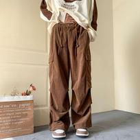 Men's Brown Baggy Japanese Y2K Trousers, Large Corduroy Loose Cargo Pants with Wide Legs, Casual Sweatpants Korean Style Streetwear 3XL