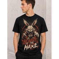 Men's Graphic Tee Beware Of The Hare Short Sleeve Crew Neck Soft Cotton Casual Streetwear Funny Animal Print Top For Daily Wear S juoda