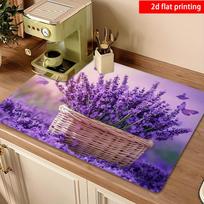 1Pcs Rubber Drying Mat With Purple Lavender Print For Coffee Shop Restaurant Kitchen Carpet Tableware Durable Diatom Mud Table Mat Pet Mat Coffeeware 30*40cm purple