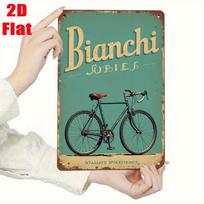 Vintage Bianchi Bicycle Iron Wall Art Sign  Retro Teal  Golden Metal Decor   Rustic Garage Cafe Bar Home Decor No Electr 20x30cm（7.8x11.8inch）