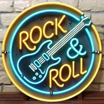 Roko ir Rolo Neoninis Stilius Apvalus Metalinis Ženklas D Plokščiai Spausdintas Elektrinės Gitaros Menas Skardinė Plokštelė Ryškiai Mėlyna ir Geltona Retro Roko Mu 20x20cm(8x8inch) blue