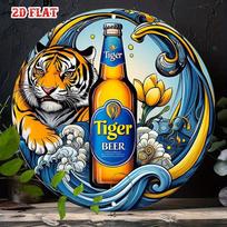 Skardinis ženklas Tiger Beer Vintažinė metalinė plokštelė Sienų dekoras Modernus abstraktus sienų menas Barui Vyriškam kampeliui 20x20cm(8x8inch) orange