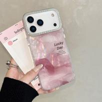 3D Shell Electroplated Ring Phone Case IPhone 12 To 17 Pro Max With Chain Strap Pink Leather Texture iPhone 15