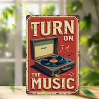 D bemolio Vintažinis Įjunkite muziką Metalo skardos ženklas  x Colio Retro Sienos menas su vinilinių plokštelių grotuvu  Muzikinės natos Patvarus 20x30cm（7.8x11.8inch）