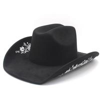 Sassy Cowboy Style Felt Hat With Embroidered Tapestry For Outdoor Travel And Western Festivals Black Silver
