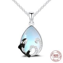 925 Silver Orca Wave Moonstone Pendant Necklace for Women Fashion Jewelry Gift
