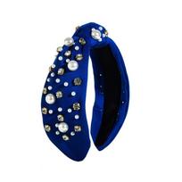 Nail Pearl Head Hoop Wide Edge Baroque Headband Fashion Rhinestone Pearl Hairband  Ladies mėlyna