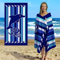Dolphin Turtle Beach Towel, Super Absorbent Quick Dry Microfiber Bath Towel, Nautical Print Sandproof Blanket for Beach Pool W30*H60(CM)