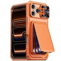Flip Card Holder Sliding Camera Cover PC Hybrid TPU Phone Case Orange