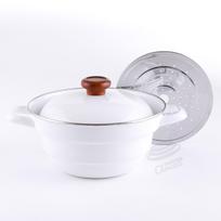 24cm Enamel Pot with Steamer by Fuji BEAMS Enamel Enamelware Pot All-in-one Rack, White, BMP24FW.CW, Horō, (B.M.S.), Multi-functional Pot, balta