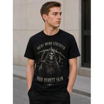 Men's black short sleeve t-shirt with grim reaper graphic, crew neck, relaxed fit, soft cotton feel, bold gothic print for streetwear or casual daily S juoda