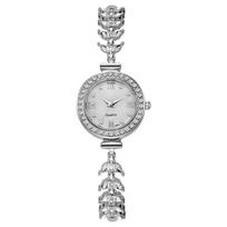 Slim Strap Ladies Quartz Watch Round Dial Leaf Design Women Quartz Watch Pull Adjustable Small Dial Rhinestone Watch Daily Use sidabras
