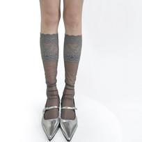 Lace Ruffle Long Socks Ultra-thin Transparent Women Stockings JK Lolita Sweet Girls Sexy Lace Mesh Fishnet Stockings Knee Socks EUR 34-39 pilka spalva