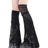 Alternative Mesh Stockings Leg Warmer Streetwear Harajuku Foot Cover Punk Hollowed Skull Fishnet Over Knee Flared Socks 1 juoda