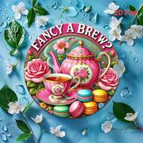 Fancy A Brew Pink Teapot  Macarons Themed Metal Tin Sign for Kitchen Wall Decor 20x30cm（7.8x11.8inch）