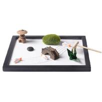 Mini Zenes sodo rinkinys stalui su smėliu, grėbliukais, juodu pagrindu, sodo dekoracijomis Zenes, meditacijoms, dovana, streso mažinimui 1 gray