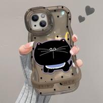 Polka Dot Black Cat Suitable for Iphone16 Apple 15 Mobile Phone Case 14promax Dual Bracket 14 Cute 13 Silicone XR iphone 16