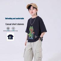YOYO Fairytale Boys' Cartoon Print Cotton T-Shirt 120 tamsiai mėlyna