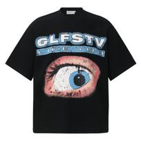 Guochao American letter eye print crew neck short-sleeved t-shirt men's 2026 summer new trendy brand loose top M juoda