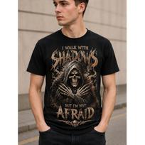 men's black short sleeve t-shirt with grim reaper graphic, crew neck, soft cotton feel, edgy skull print, casual streetwear for goth metal fans S juoda