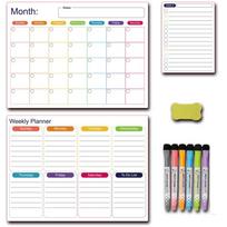 Magnetic Weekly Monthly Planner Reversible Whiteboard for Fridge Office Daily Schedule Organizer with Markers Eraser (as the picture,A)