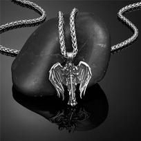 Norse Knight Titanium Steel Gold Guardian Angel Wings Pendant Necklace for Men Never Fades 60CM