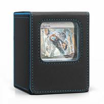 Venssu Deck Trading Card 100 Card Sleeve Vertical 2 1 Mini Leather Blue Case, Case, Capacity, Double/Triple Compatible, Insertion, Dividers, Snap,
