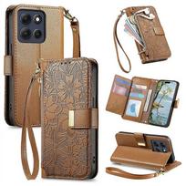 Compatible For Motorola Moto G86 5G Case Floral Leaf Pattern Multi Card Slots Zipper Leather Phone Cover with Wrist Strap juoda