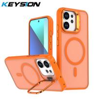 KEYSION Lens Stand Magnetic Phone Case for MagSafe for OPPO Reno14 F 5G Matte Translucent Shockproof Back Cover for Reno 14F 5G for OPPO Reno14 F 5G oranžinė