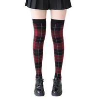 Plaids Print Thigh High Stockings Halloween Cosplay Socks Silk Stockings Over the Knee Socks Tights for Women Girls raudona