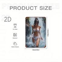 HD Metalinė skardinė lentelė Krioklys Mergina su bikiniu Aliejinės tapybos stilius Vintažinis sienos meno dekoras Barui Garažui Retro Metalinė lentelė Plakatas 20x30cm（7.8x11.8inch）