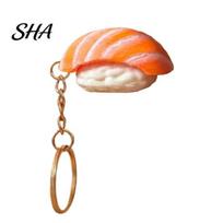 Food Keychain Pendant, Simulated Salmon Sushi Stress Relief Toy with Hanging Backpack Charm Chain, 3D Printed Ornament for School Bag Pendant A