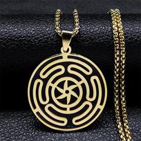 Hecate Wheel Stainless Steel Necklace Pendant Strophalos Magic Symbol Jewelry for Women