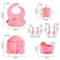 Silikoninis kūdikio maisto lėkštės rinkinys su siurbtuku ir įrankiais mažyliui savarankiškai maitintis Pink