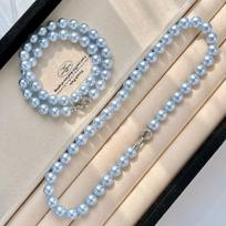 Customized High-Quality High-Gloss Retro Haze Blue Artificial Crystal Pearl Necklace Collarbone Chain