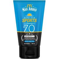 Man Arden Sun Block Sports Sunscreen SPF 70, For All Skin Types, UVA/UVB PA+++, High UVA & UVB Protection Non Greasy And Water Resistant, 100 ml blue