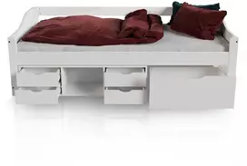 Juskys Vaikiška lova Nalu 90x200 cm balta su daiktadėže