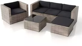 Lauko baldų komplektas Juskys Sodo poilsio komplektas Punta Cana M sofa 178x69x65 cm juoda/pilka