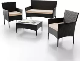 Lauko baldų komplektas Juskys Sodo baldų komplektas Fort Myers 60x35x35 cm Juoda ir Kremas Poliratanas