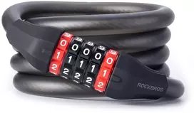 Rockbros RKS507 dviračio spyna su 5 skaitmenų kodu, plieniniu trosu, 180 cm - juodas