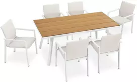 Lauko baldų komplektas Juskys Sodo baldų komplektas Maui 7 dalių Stalas 180x90x76 cm Smėlio/rudos spalvos