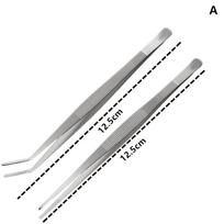 2Pcs Food Grade Stainless Steel Tweezers Heat Resistant Straight Curved Tip Utensils for BBQ Grilling Kitchen Cooking A