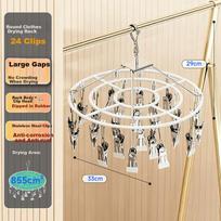Jiabangshou Sock Drying Rack Stainless Steel Underwear Hanger Round Sock Drying Clip Windproof Device with 24 Clips
