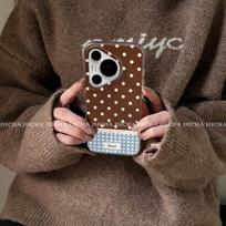 Cute Cartoon Silicone Phone Case Pura 70 Pro With Blue Brown Plaid Polka Dot Design Anti-Slip Shockproof Huawei Pura 70