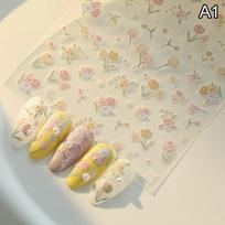 5D Kalėdinės Romantiškos Tulpės Gėlės Reljefiniai Nagų Dailės Lipdukai Tulpės Decal Pasidaryk pats Reljefai Tulpės Manikiūro Slendučiai A1