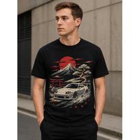 Men's Japanese Drift Car T-Shirt with Mt. Fuji & Torii Gate, Soft Cotton Short Sleeve Crew Neck Tee for Streetwear & Casual Wear S juoda