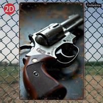 PC D Flat inch Metal Sign Rustic Revolver Gun Metal Sign Vintage Style Decor 20x30cm（7.8x11.8inch）