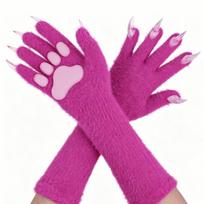 Long Animal Claw Hand Gloves Silicone Paw Pads Plush Gloves New Cat Claw Gloves  Dress Up rožinė raudona spalva